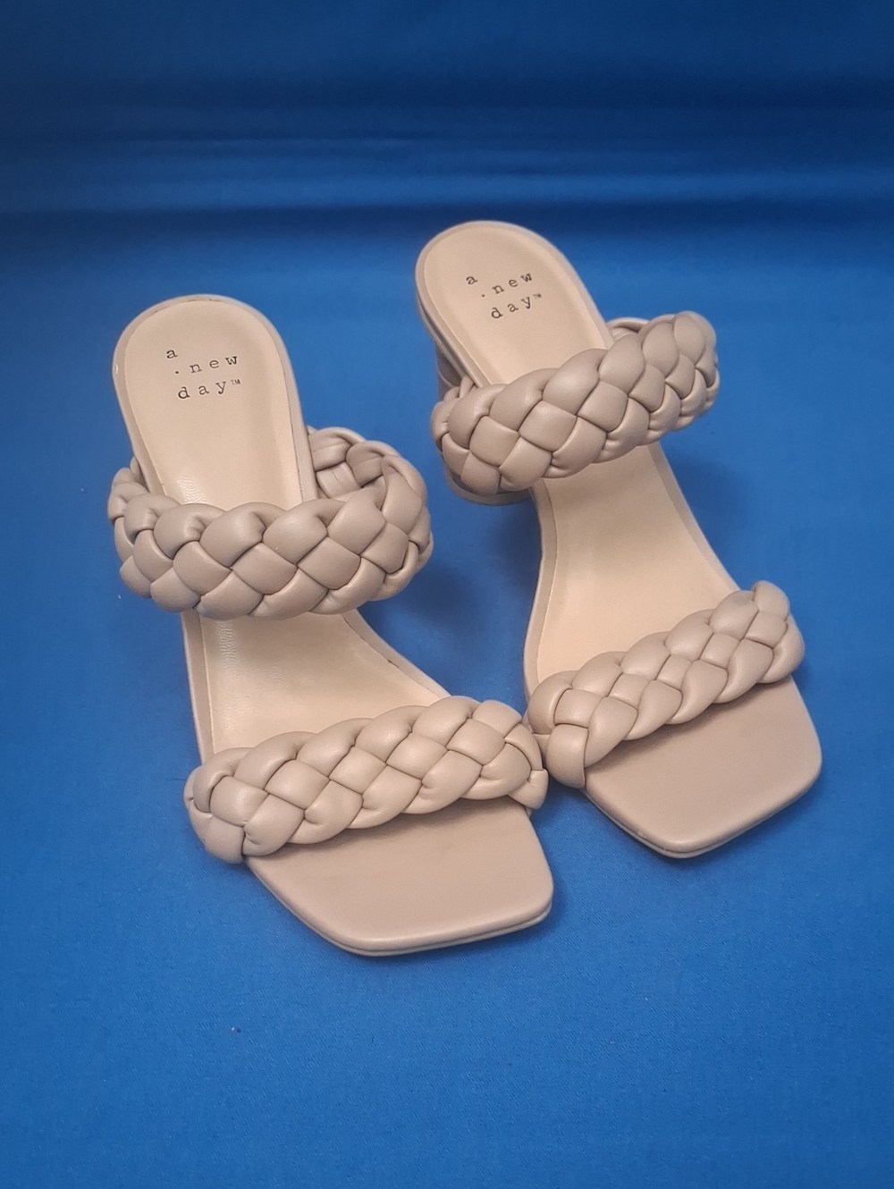 a new day Braided Double-Strap Heeled Slides — Taupe